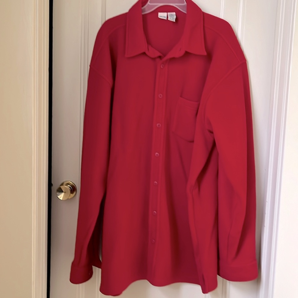 Red Fleece Button Down Shirt Long Sleeves Shacket Size XLT